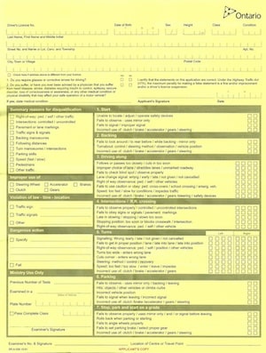 G2 Road Test Examiner Sheet